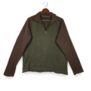 GAP Men's Green Brown 1/4 Zip Long Sleeve Pullover Sweater Size M 100% Cotton‎